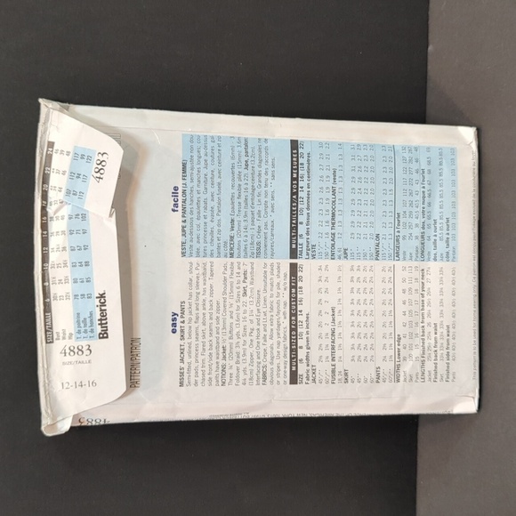 Butterick 4883 Uncut Sewing Pattern Size (12, 14, 16) Women's Jacket & Skirts - Picture 2 of 3